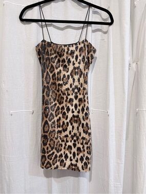Women’s Leopard Print Sequin Slip Dress